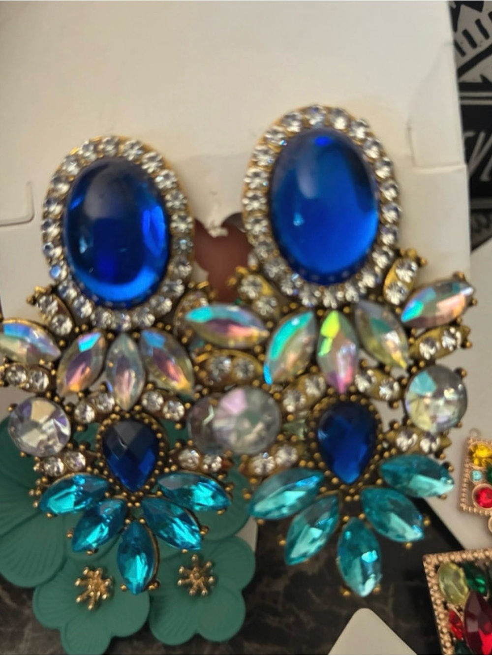 Blue Crystal Statement Earrings - Women Jewelry